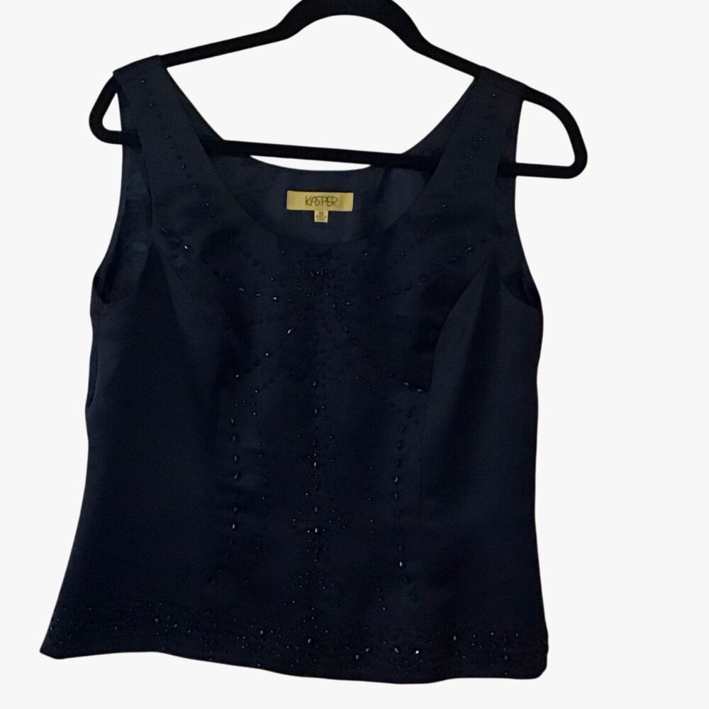 Vintage Kasper Black Beaded V-neck Formal Party Going OUt Tank 10